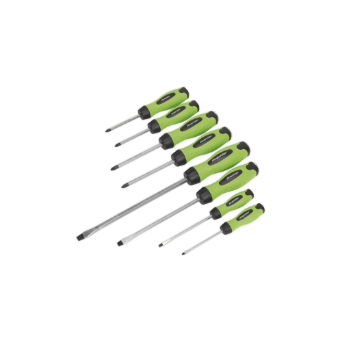 Sealey HV002 Screwdriver Set 8pc Hammer-Thru Hi-Vis Green