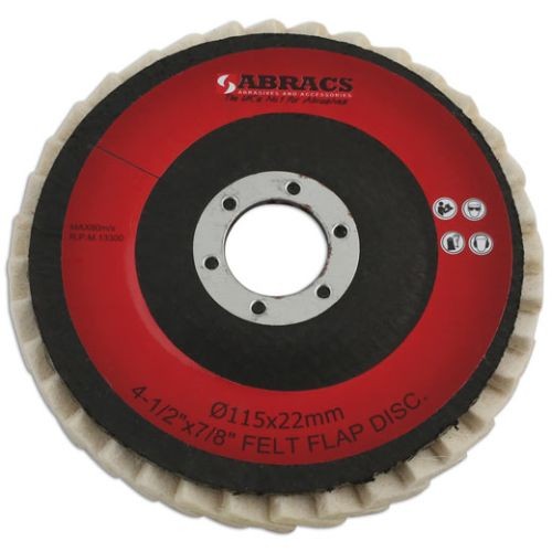 Laser Tools 32220 Abracs Felt Polishing Disc 115mm x 22mm Bore 5pc