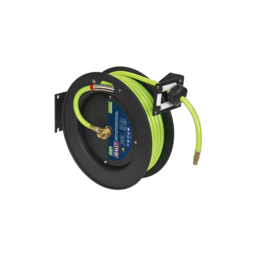 Sealey SA841HV Retractable Air Hose Metal Reel 15m Ã˜10mm ID High-Visibility TPR Hose