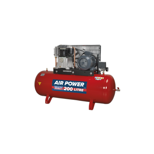 Sealey SAC42055B Air Compressor 200L Belt Drive 5.5hp 3ph 2-Stage with Cast Cylinders