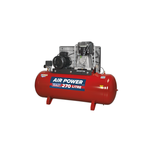 Sealey SAC52775B Air Compressor 270L Belt Drive 7.5hp 3ph 2-Stage with Cast Cylinders