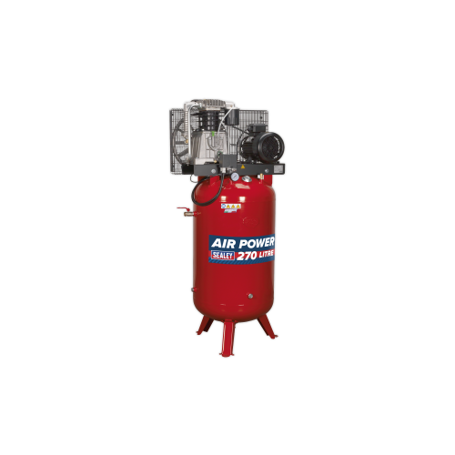 Sealey SACV52775B Air Compressor 270L Vertical Belt Drive 7.5hp 3ph 2-Stage with Cast Cylinders