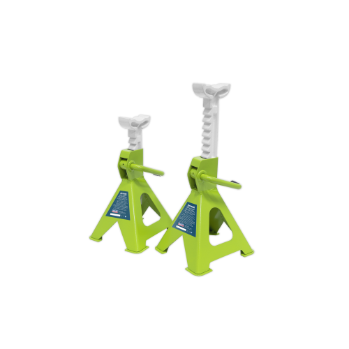 Sealey VS2002HV Axle Stands (Pair) 2 Tonne Capacity per Stand Ratchet Type - Hi-Vis Green