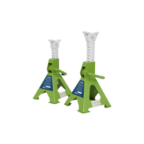 Sealey VS2003HV Axle Stands (Pair) 3 Tonne Capacity per Stand Ratchet Type - Hi-Vis Green